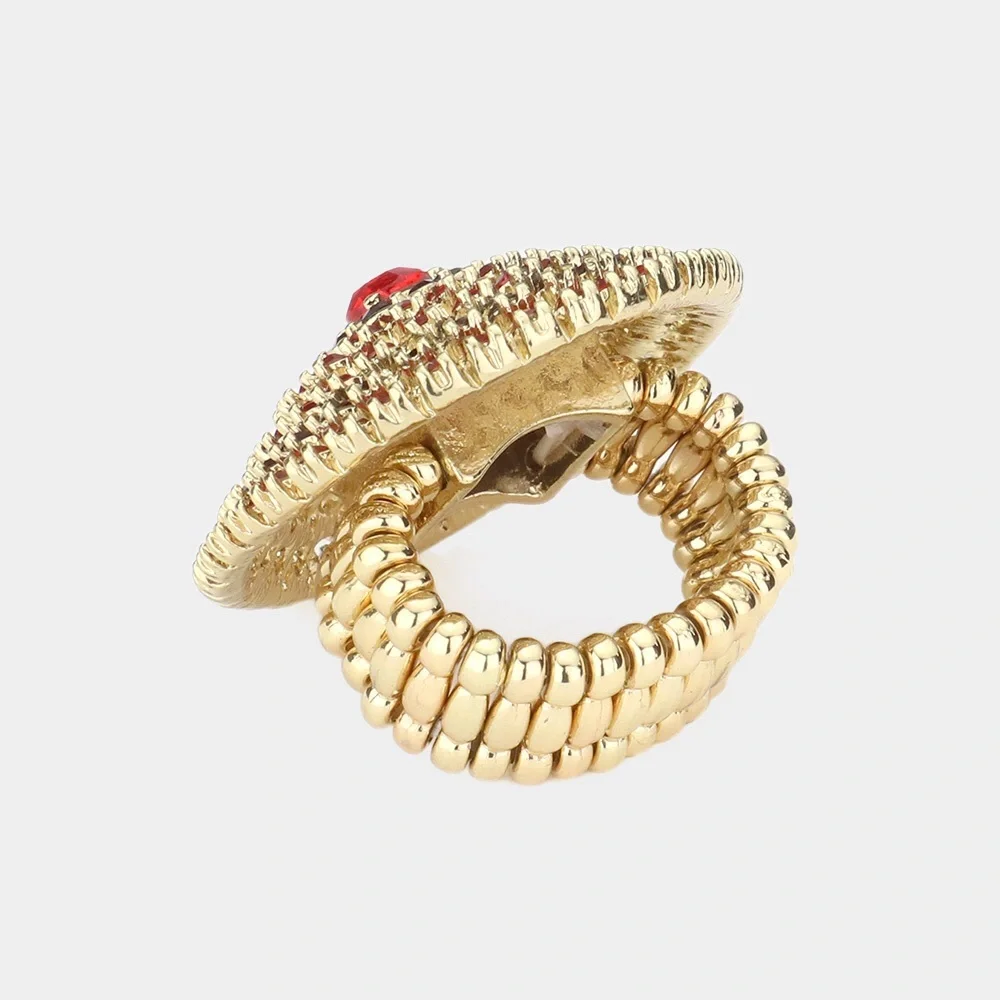 Pink Rhinestone Paved Circle Stretch Ring